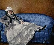 Edouard Manet Portrat der Frau Manet auf blauem Sofa oil painting reproduction